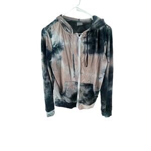 No Boundaries Pink Navy Blue Tie Dye Full Zip Hoodie Junior's Size Medium 7-9